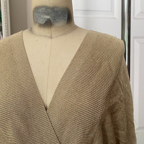 VICTORIA'S SECRET Gold metallic Stretch Knit mock wrap Y2K Dolman Shirt X-SMALL - Picture 3 of 6